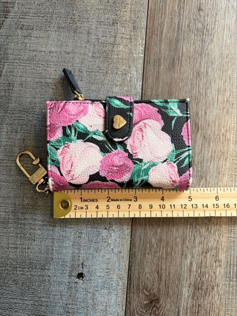 Betsey Johnson Peach Floral Keychain Wallet Mini Bifold Coin Purse